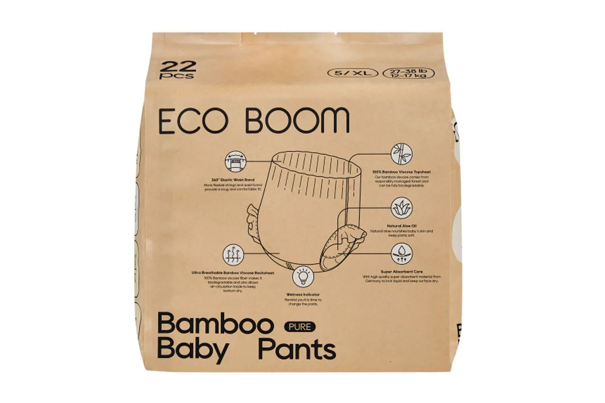ECO BOOM® PURE - BIORAZGRADLJIVE HLAČNE PLENICE XL-5 (22 kos)