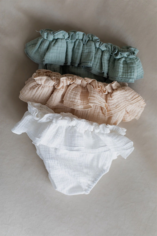 Baby Bloomers iz muslina z volančki "Sand" 