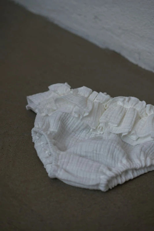 Baby Bloomers iz muslina z volančki "Off white" 