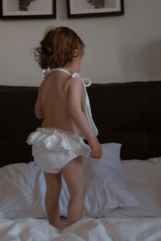 Baby Bloomers iz muslina z volančki "Off white" 