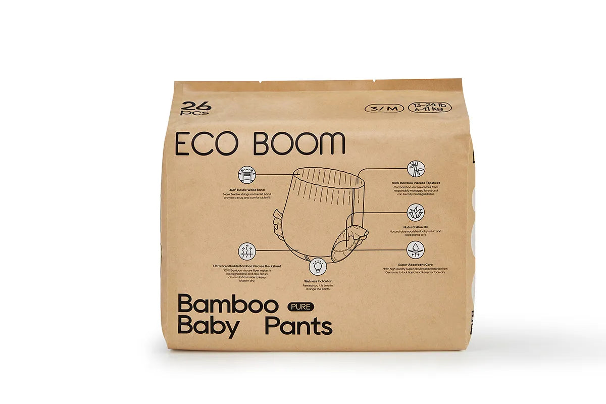ECO BOOM® PURE - BIORAZGRADLJIVE HLAČNE PLENICE M-3 (26 kos)